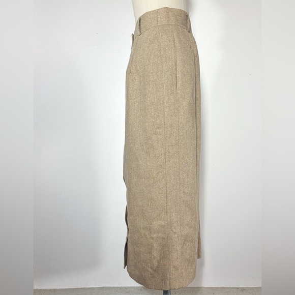 VINTAGE ESCADA BEIGE WOOL MAXI SKIRT BUTTON BACK SLIT 40 US 10 MEDIUM - Picture 3 of 5